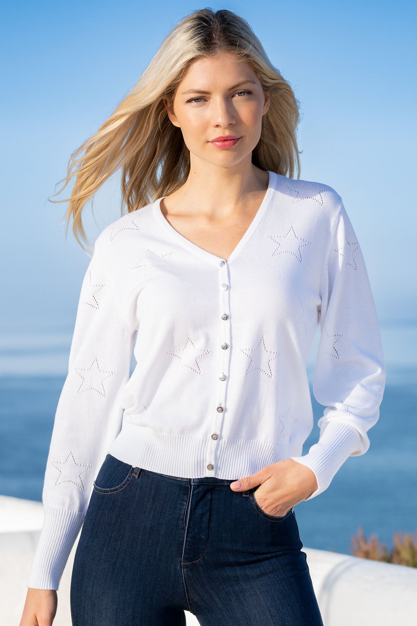 Marble Fashions 7435 102 White Star Pattern Cardigan