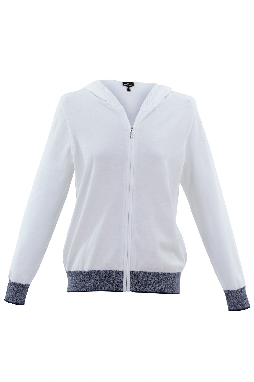 Marble Fashions 7440 102 White Zip Front Hooded Cardigan - Experience Boutique