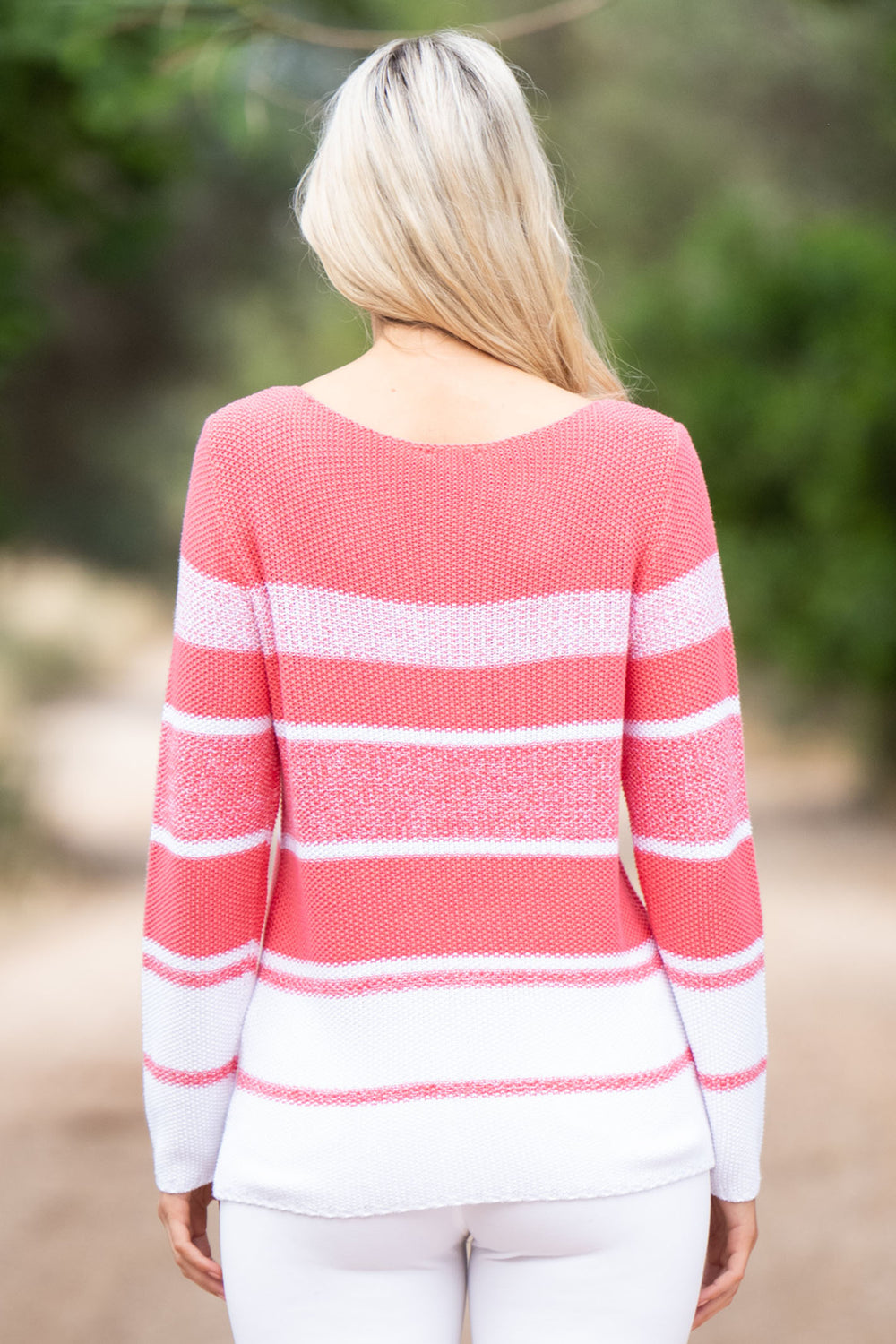 Marble Fashions 7445 135 Pink Stripe Wide Neck Jumper - Experience Boutique