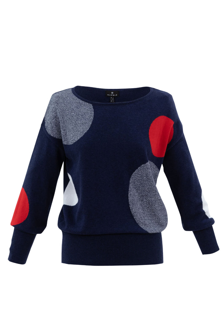 Marble Fashions 7461 103 Navy Contrast Spot Wide Neck Jumper - Experience Boutique