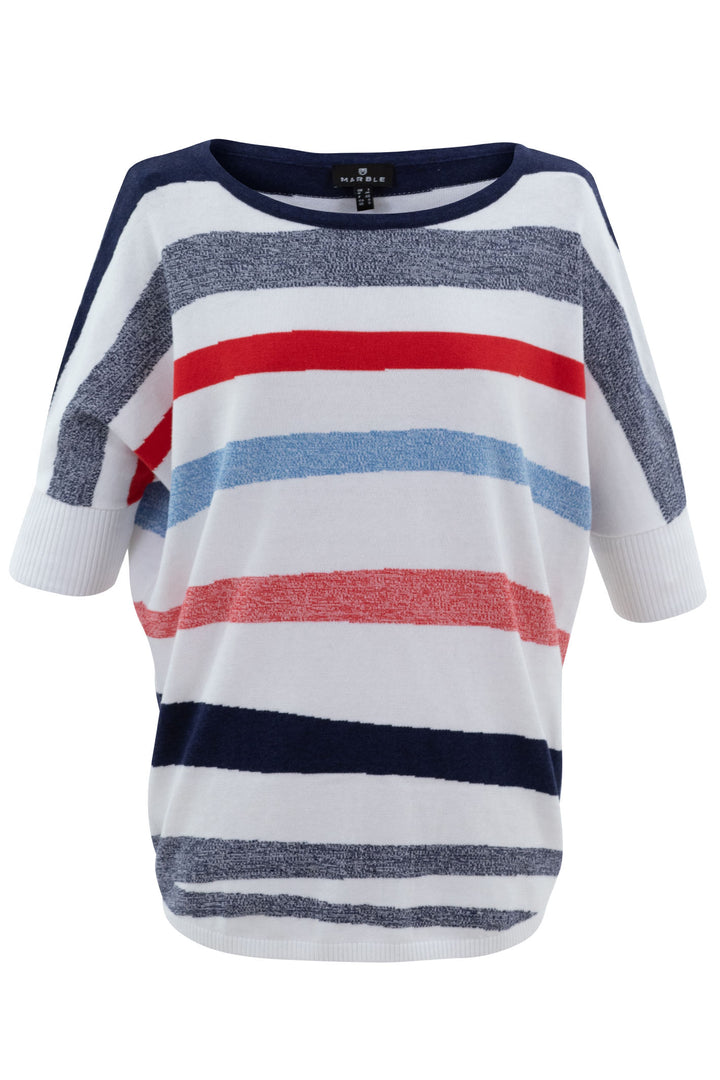 Marble Fashions 7462 103 Navy Nautical Stripe Wide Neck Jumper - Experience Boutique