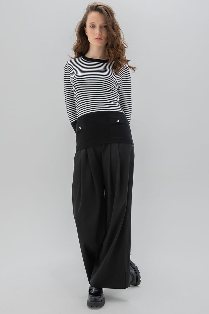 Marble Fashions 7517 104 Black White Stripe Jumper - Experience Boutique