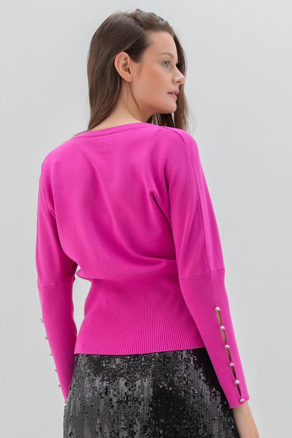 Marble Fashions 7527 222 Hot Pink V-Neck Jumper - Experience Boutique