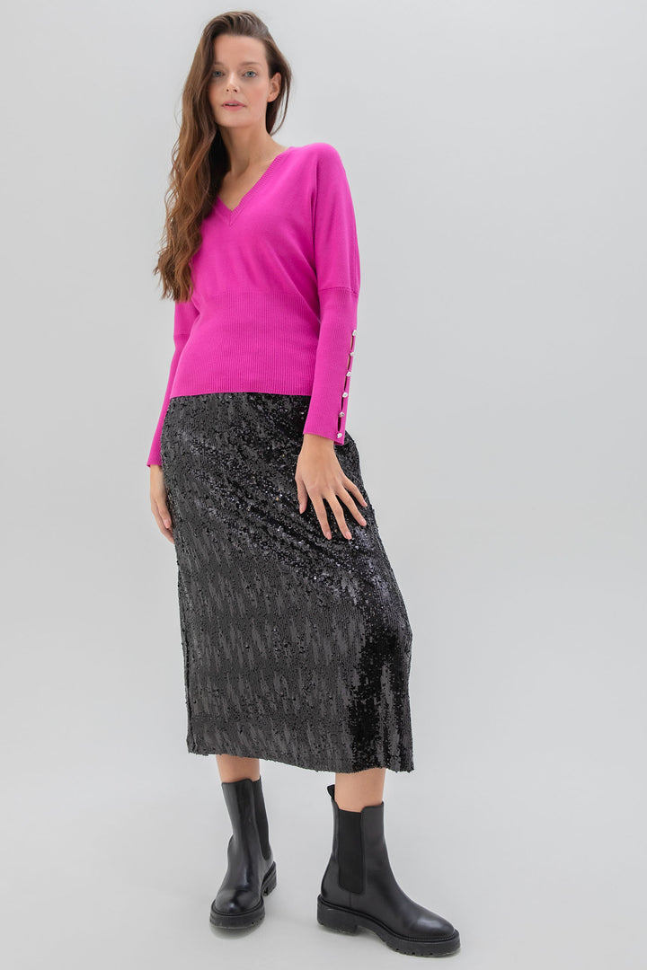 Marble Fashions 7527 222 Hot Pink V-Neck Jumper - Experience Boutique