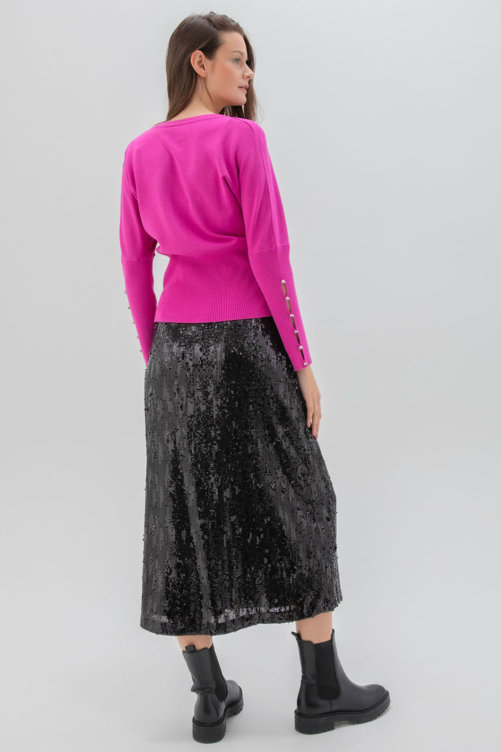 Marble Fashions 7527 222 Hot Pink V-Neck Jumper - Experience Boutique