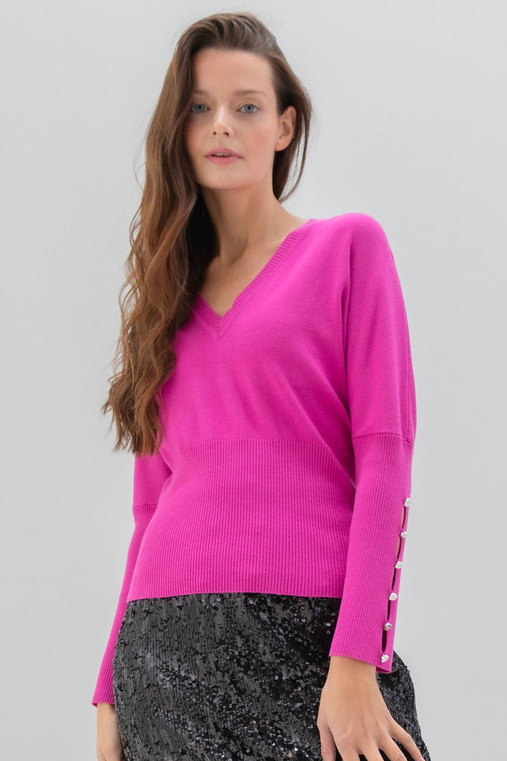 Marble Fashions 7527 222 Hot Pink V-Neck Jumper - Experience Boutique