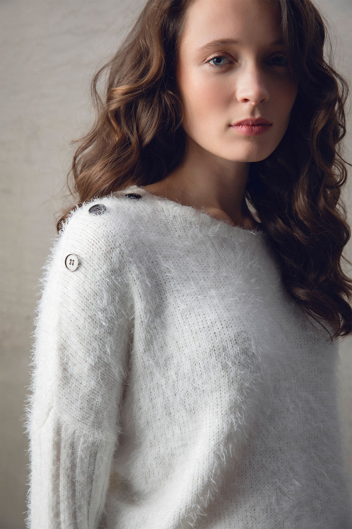 Marble Fashions 7545 Cream Eyelash Knit Jumper - Experience Boutique