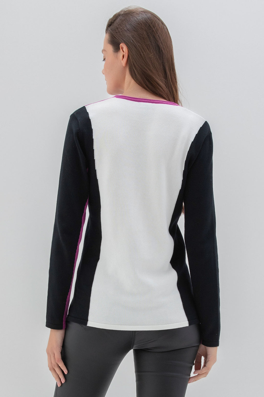 Marble Fashions 7557 Monochrome & Pink Colour Block Jumper - Experience Boutique