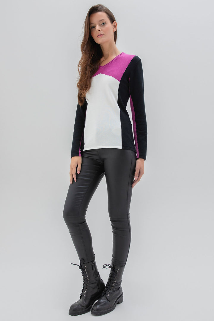 Marble Fashions 7557 Monochrome & Pink Colour Block Jumper - Experience Boutique