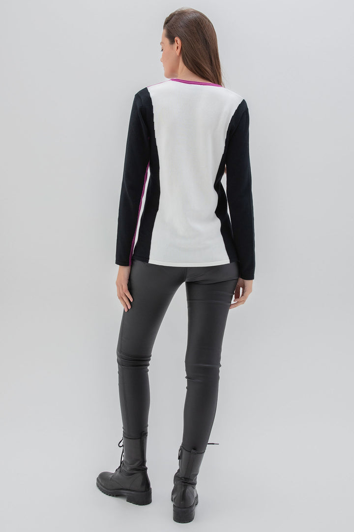 Marble Fashions 7557 Monochrome & Pink Colour Block Jumper - Experience Boutique