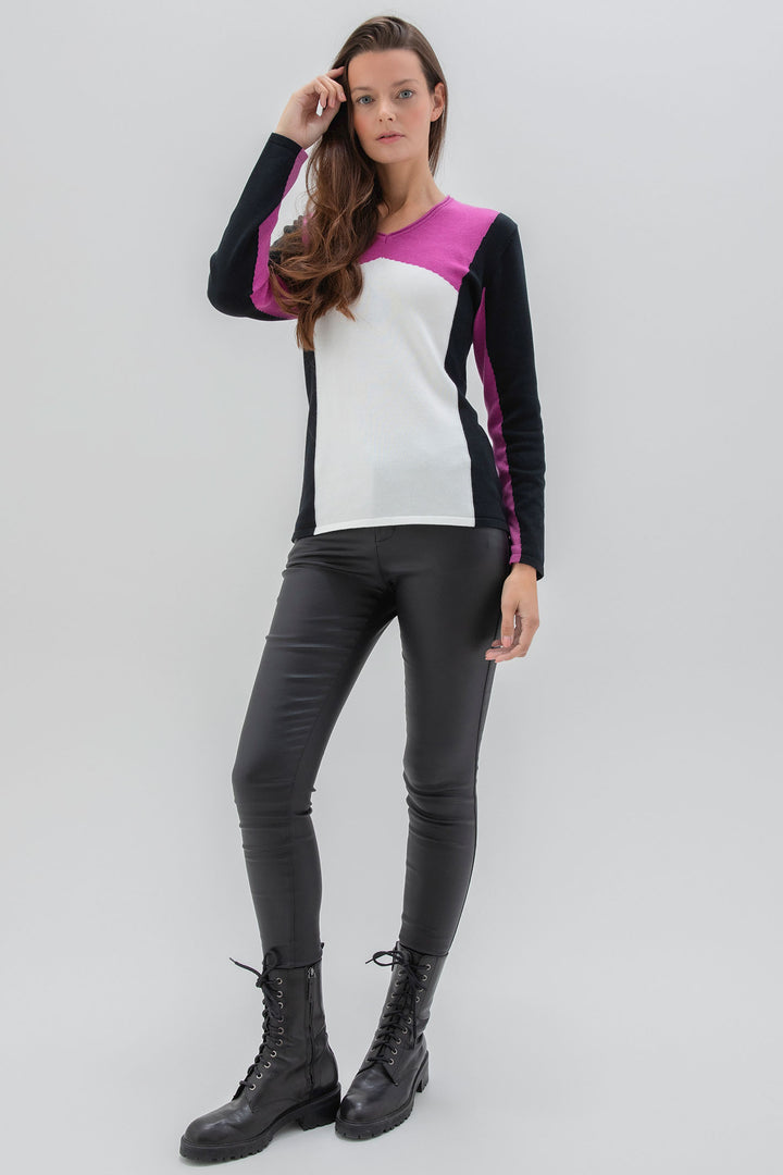 Marble Fashions 7557 Monochrome & Pink Colour Block Jumper - Experience Boutique