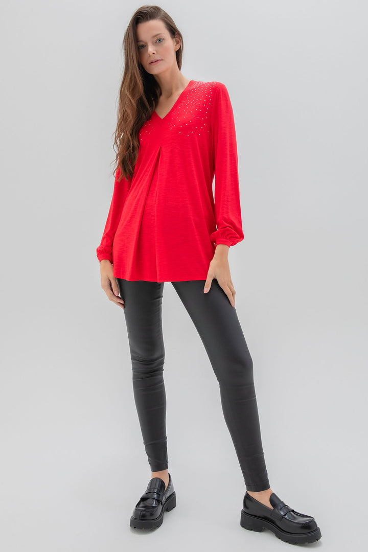 Marble Fashions 7587 109 Red Stud Detail Top - Experience Boutique