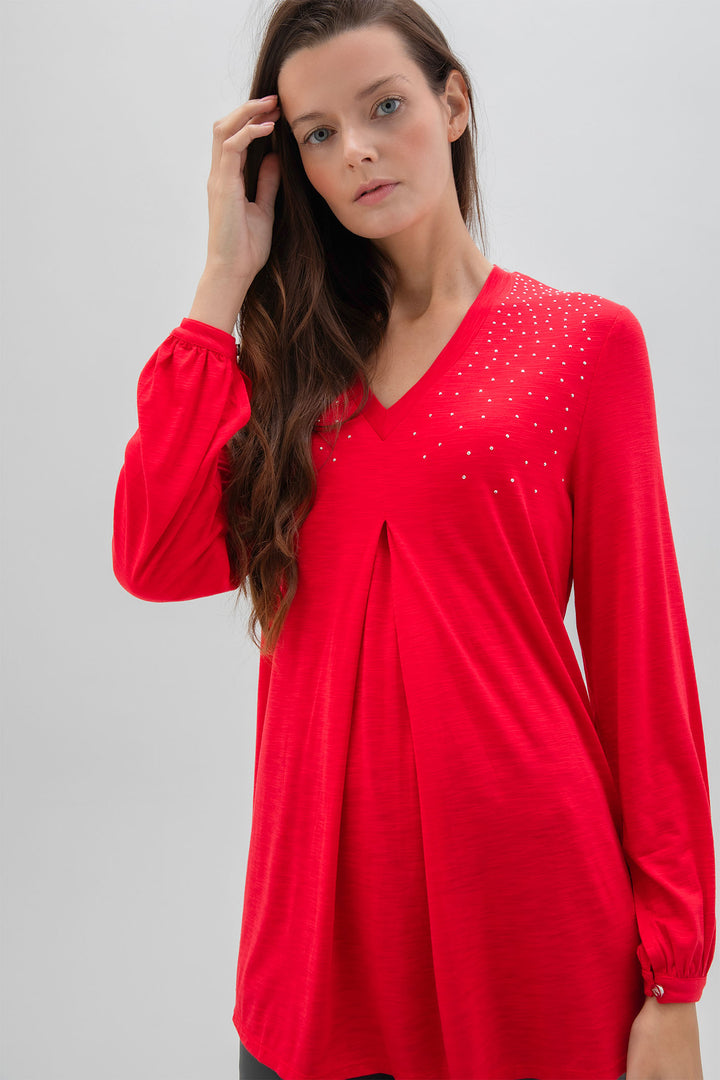 Marble Fashions 7587 109 Red Stud Detail Top - Experience Boutique
