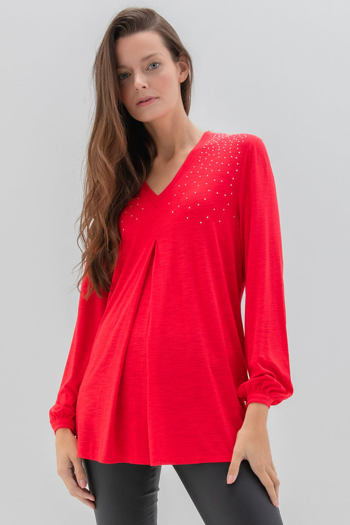 Marble Fashions 7587 109 Red Stud Detail Top - Experience Boutique