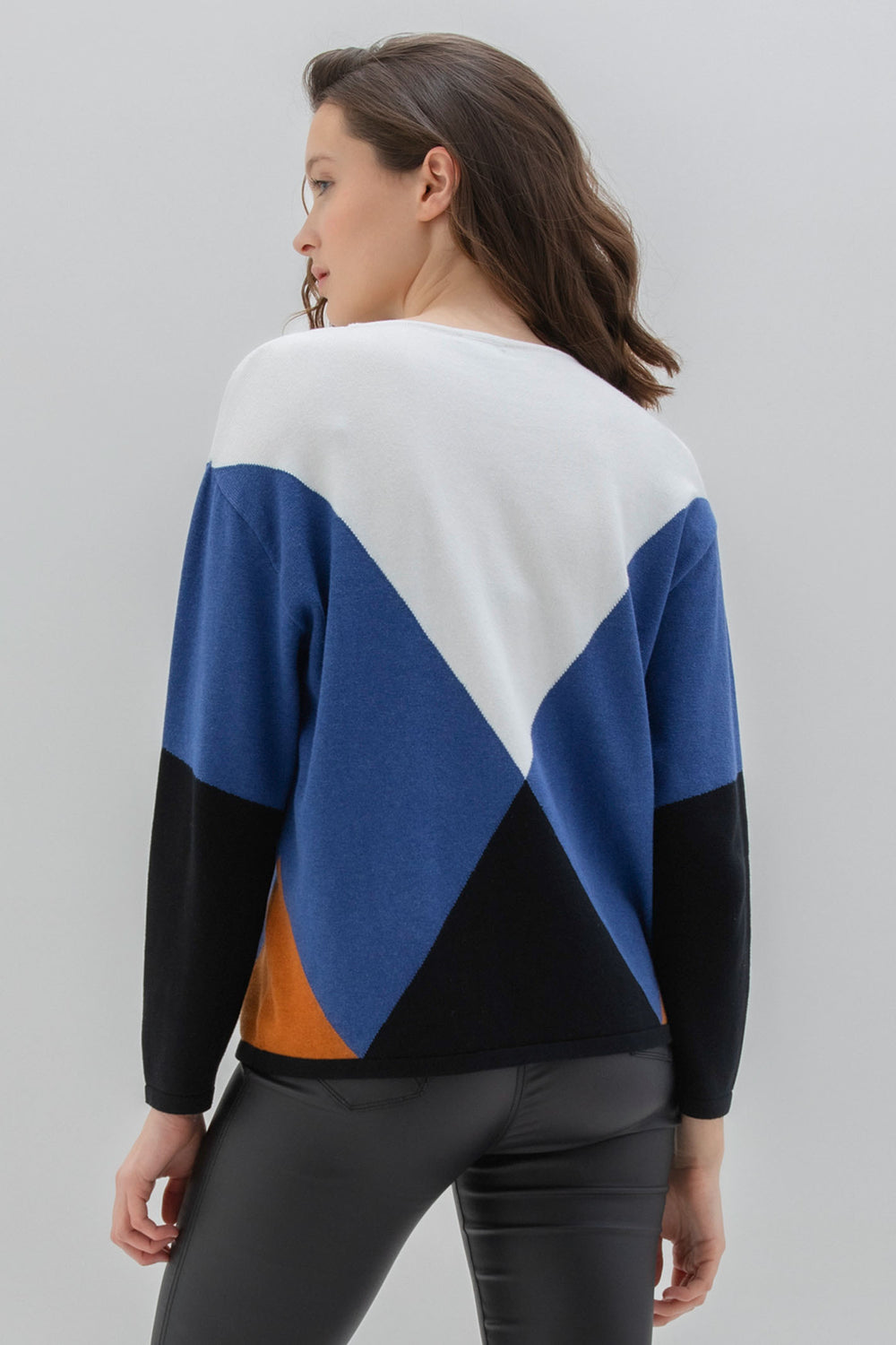 Marble Fashions 7605 Cobalt Geo Colour Block Jumper - Experience Boutique