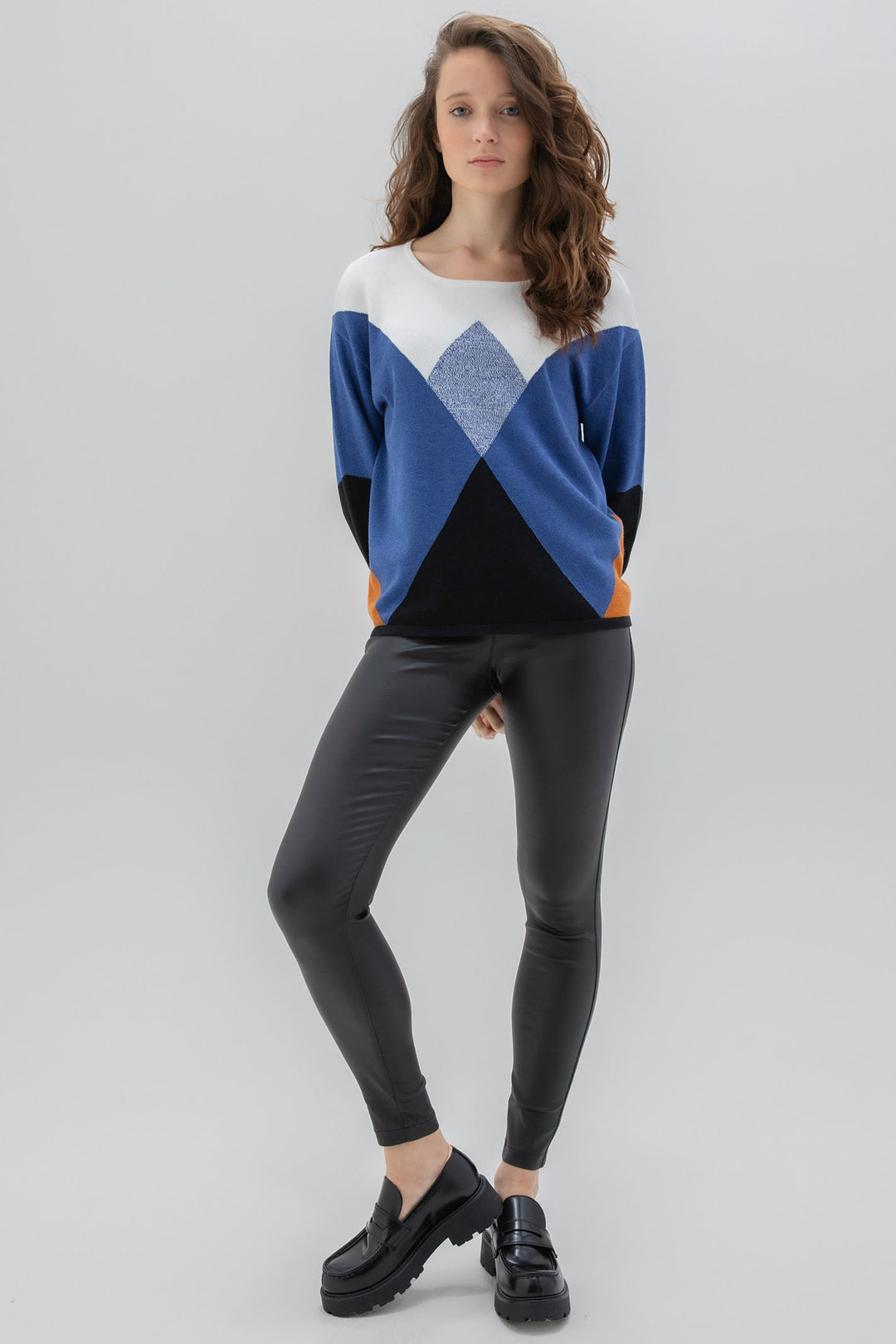 Marble Fashions 7605 Cobalt Geo Colour Block Jumper - Experience Boutique
