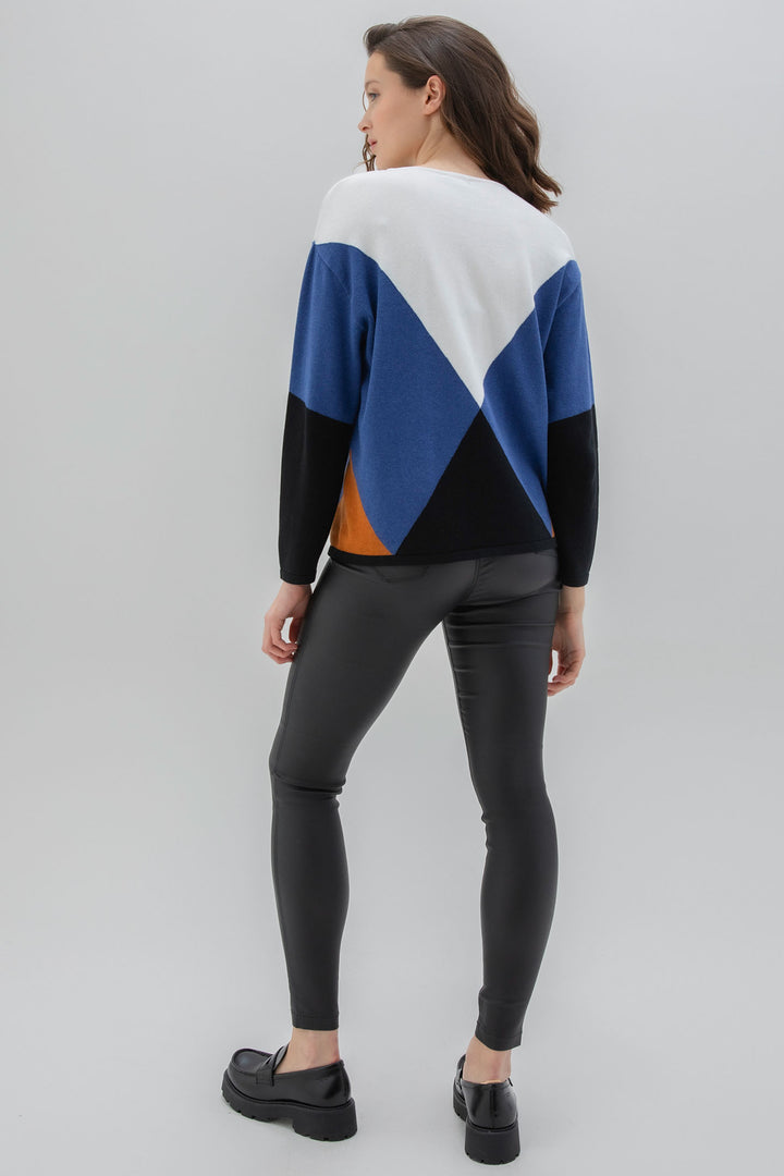 Marble Fashions 7605 Cobalt Geo Colour Block Jumper - Experience Boutique