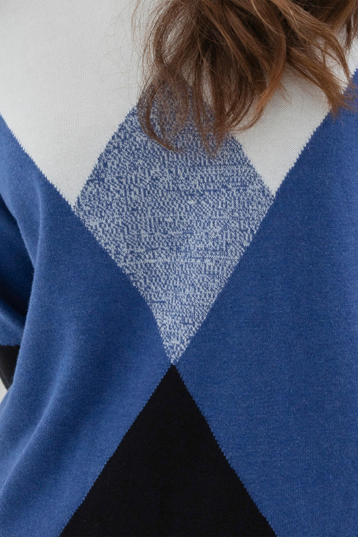 Marble Fashions 7605 Cobalt Geo Colour Block Jumper - Experience Boutique