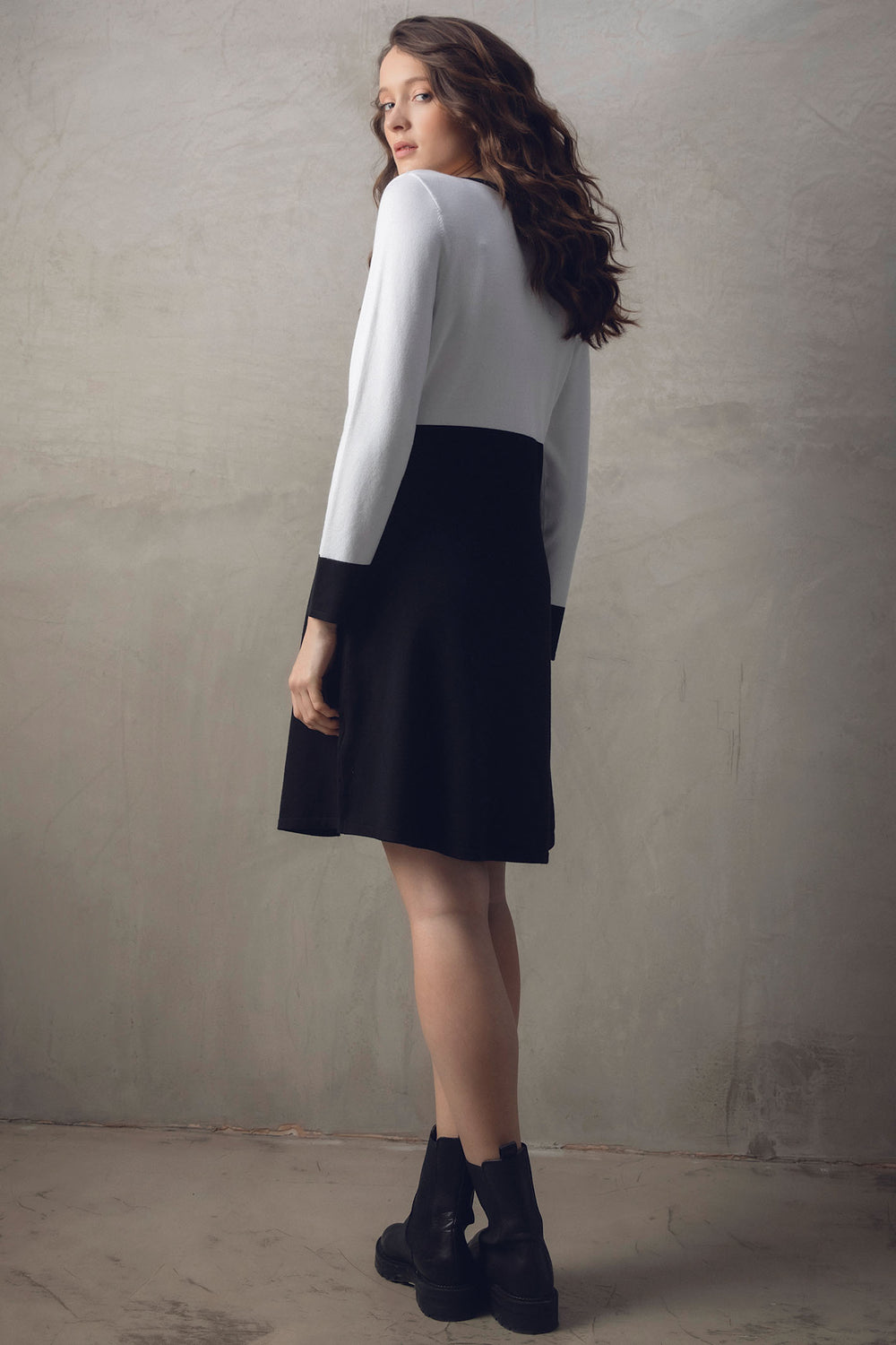 Marble Fashions 7665 104 Monochrome V-Neck Dress - Experience Boutique