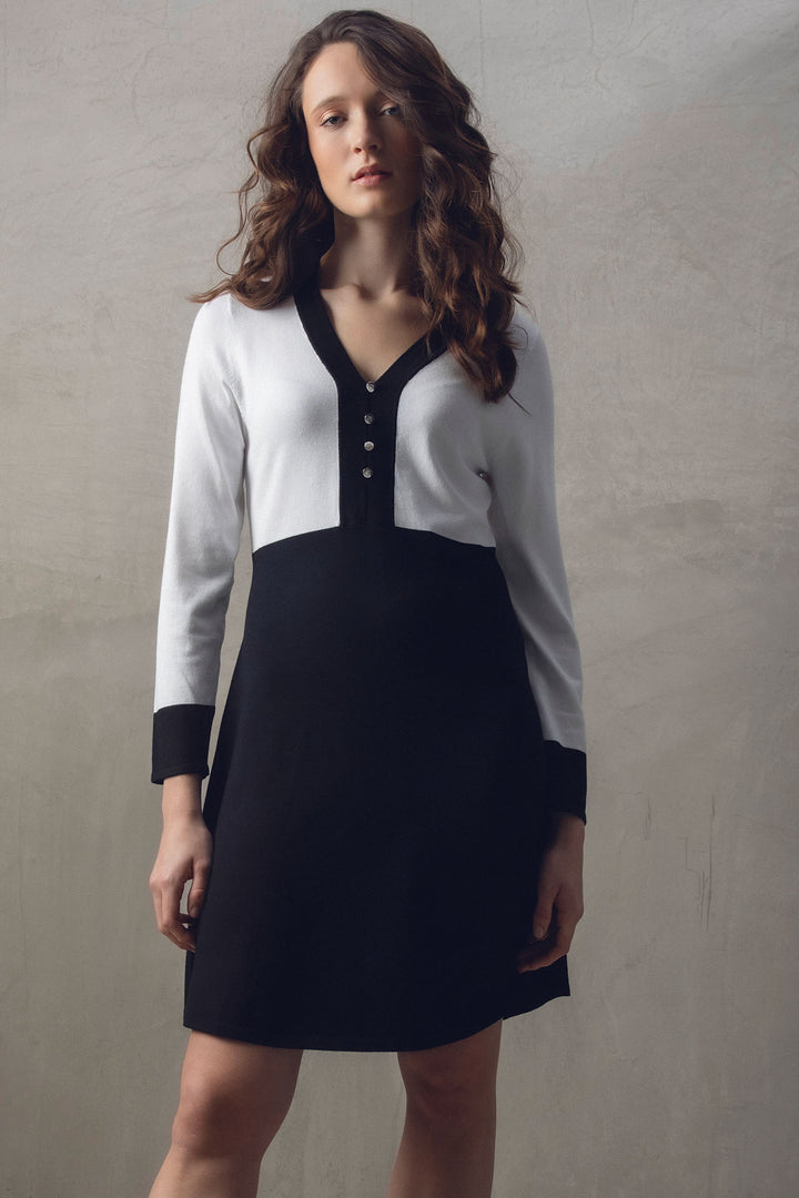 Marble Fashions 7665 104 Monochrome V-Neck Dress - Experience Boutique