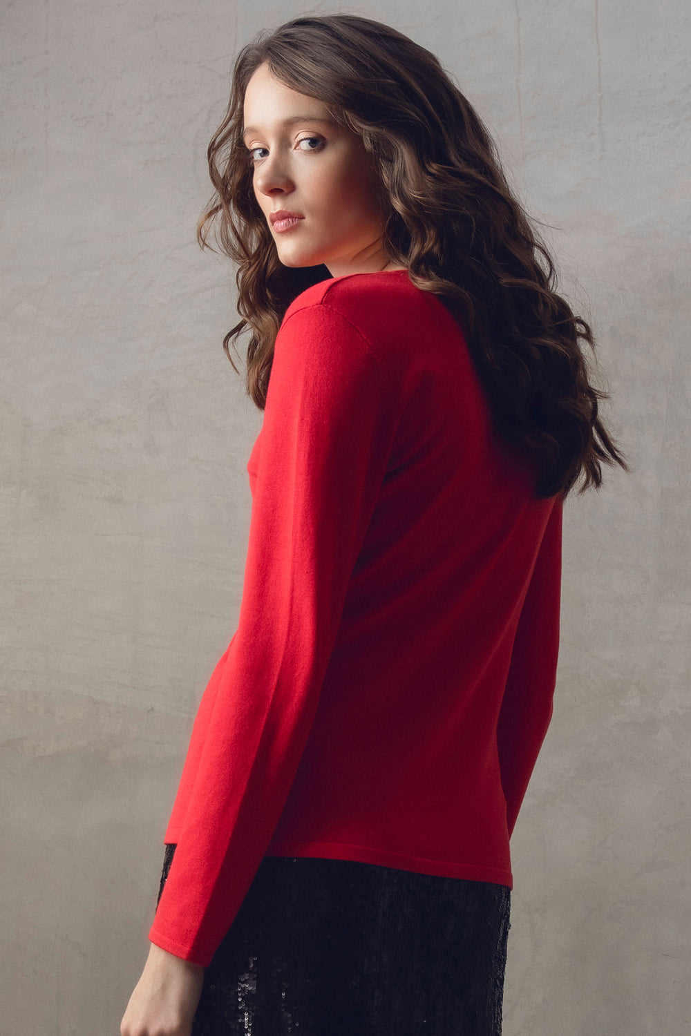 Marble Fashions 7680 109 Red Sequin Stag Round Neck Jumper - Experience Boutique