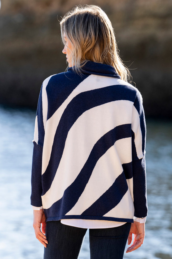 Marble Fashions 8068 Navy White Wave Stripe Jumper 103