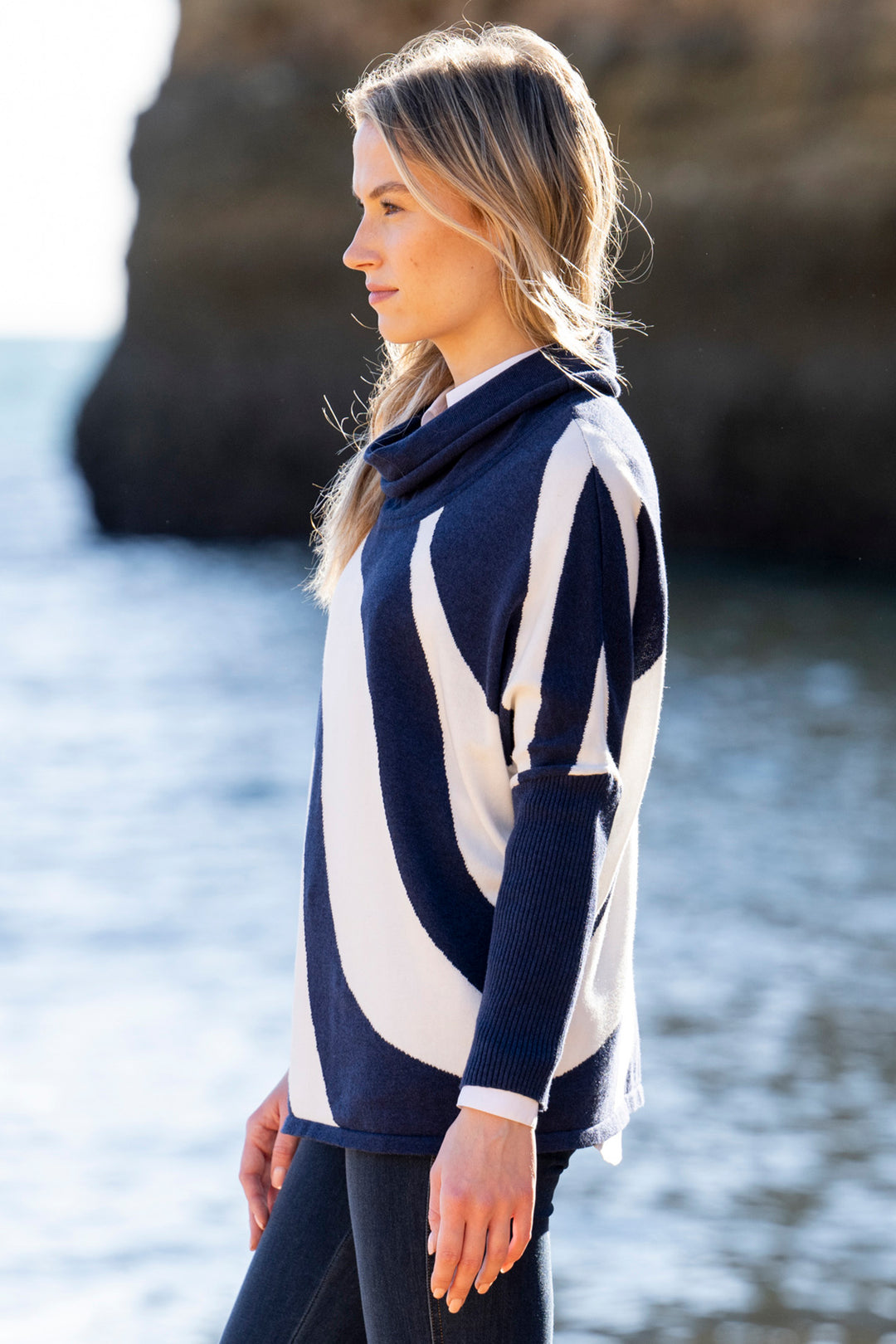 Marble Fashions 8068 Navy White Wave Stripe Jumper 103