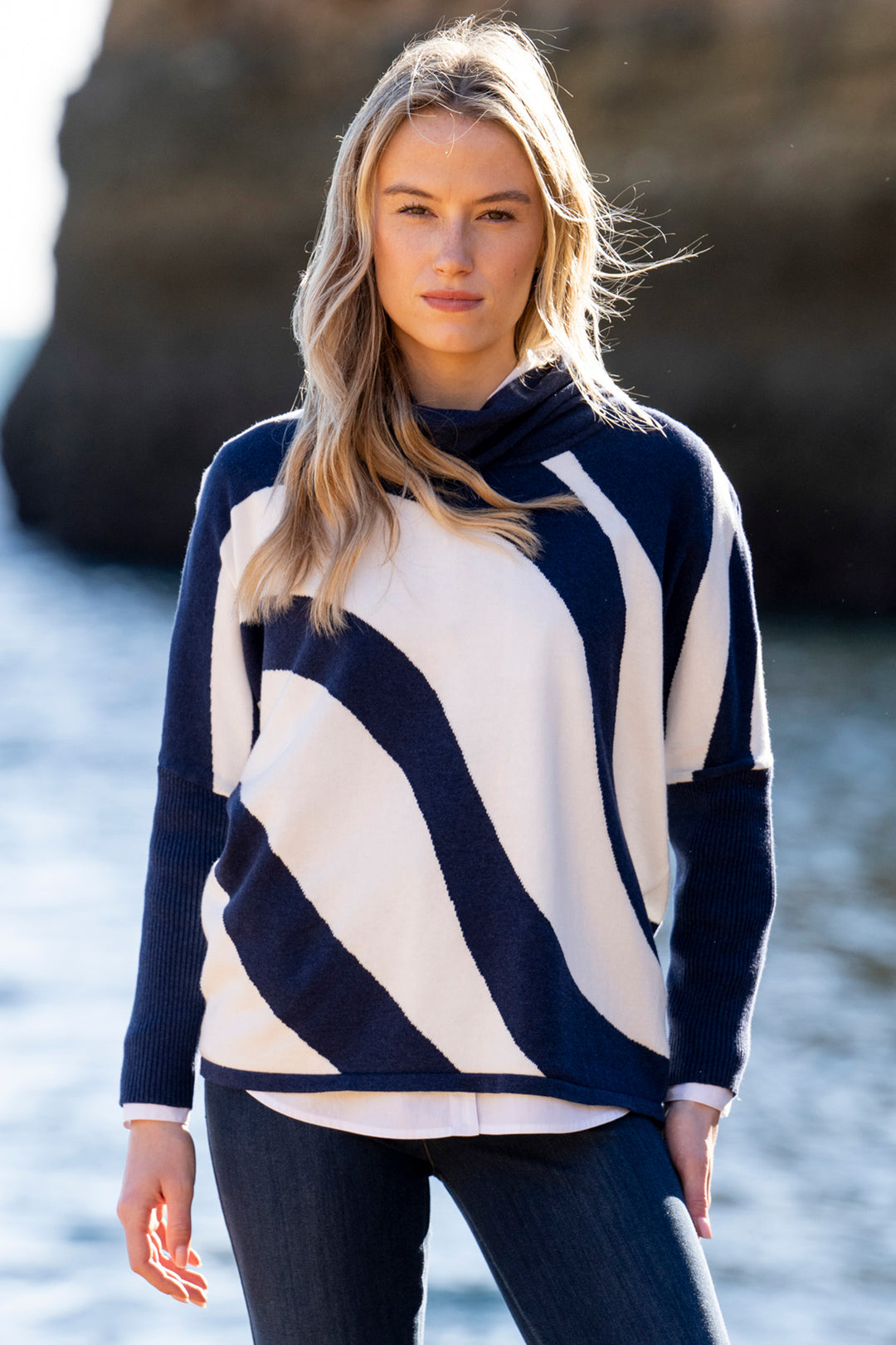 Marble Fashions 8068 Navy White Wave Stripe Jumper 103