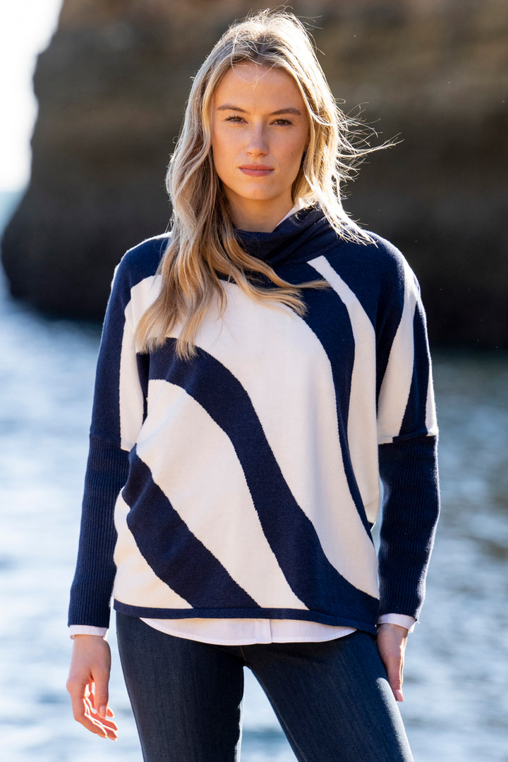 Marble Fashions 8068 Navy White Wave Stripe Jumper 103