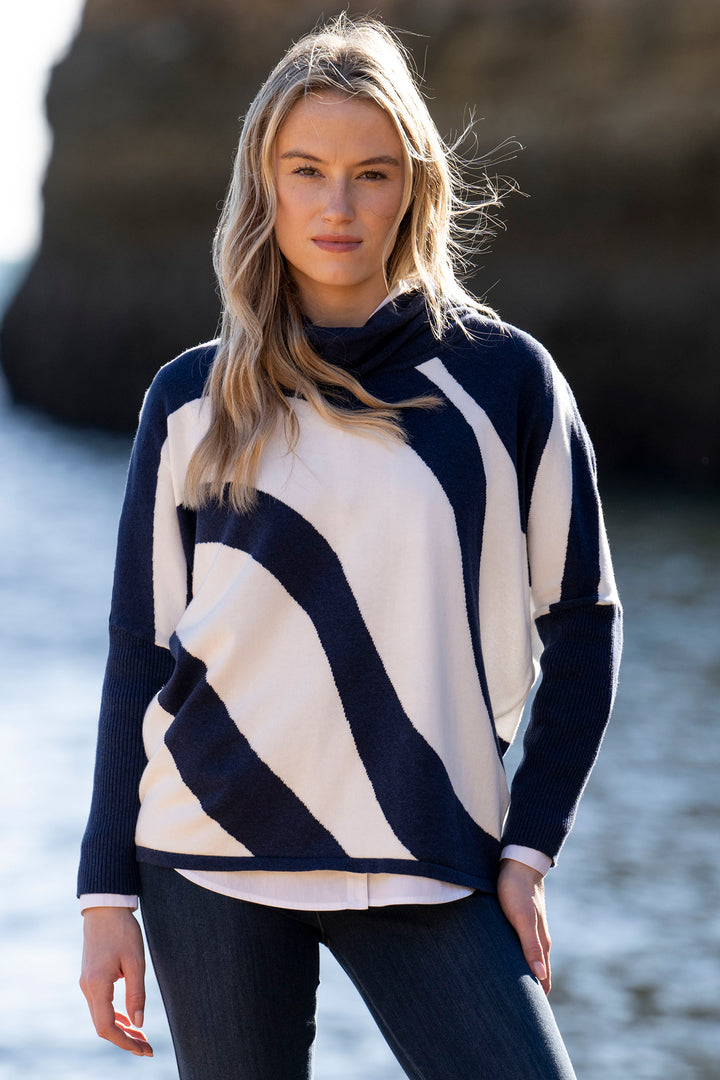 Marble Fashions 8068 Navy White Wave Stripe Jumper 103