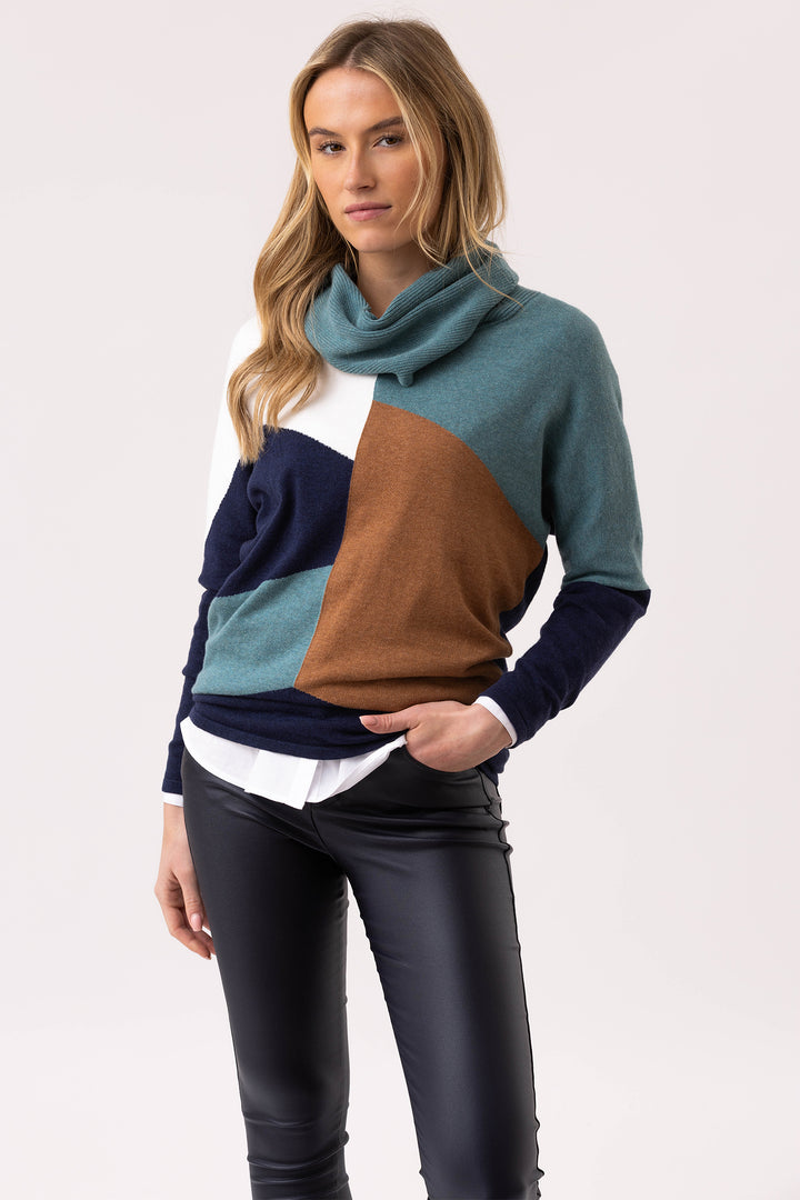 Marble Fashions 8071 Duck Egg Colour Block Jumper 223