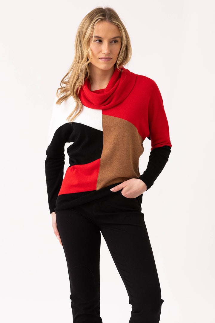 Marble Fashions 8071 Red Black Block Pattern Jumper 109