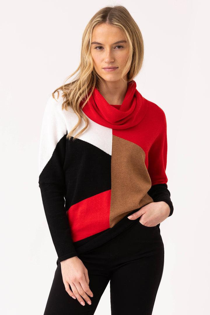 Marble Fashions 8071 Red Black Block Pattern Jumper 109