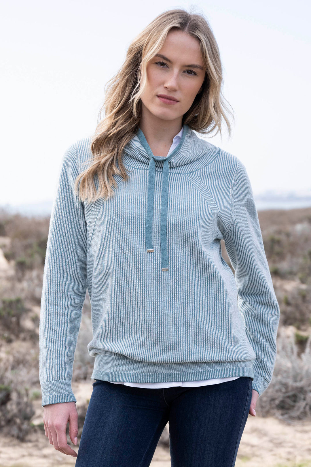 Marble Fashions 8087 Blue Drawstring Neck Jumper