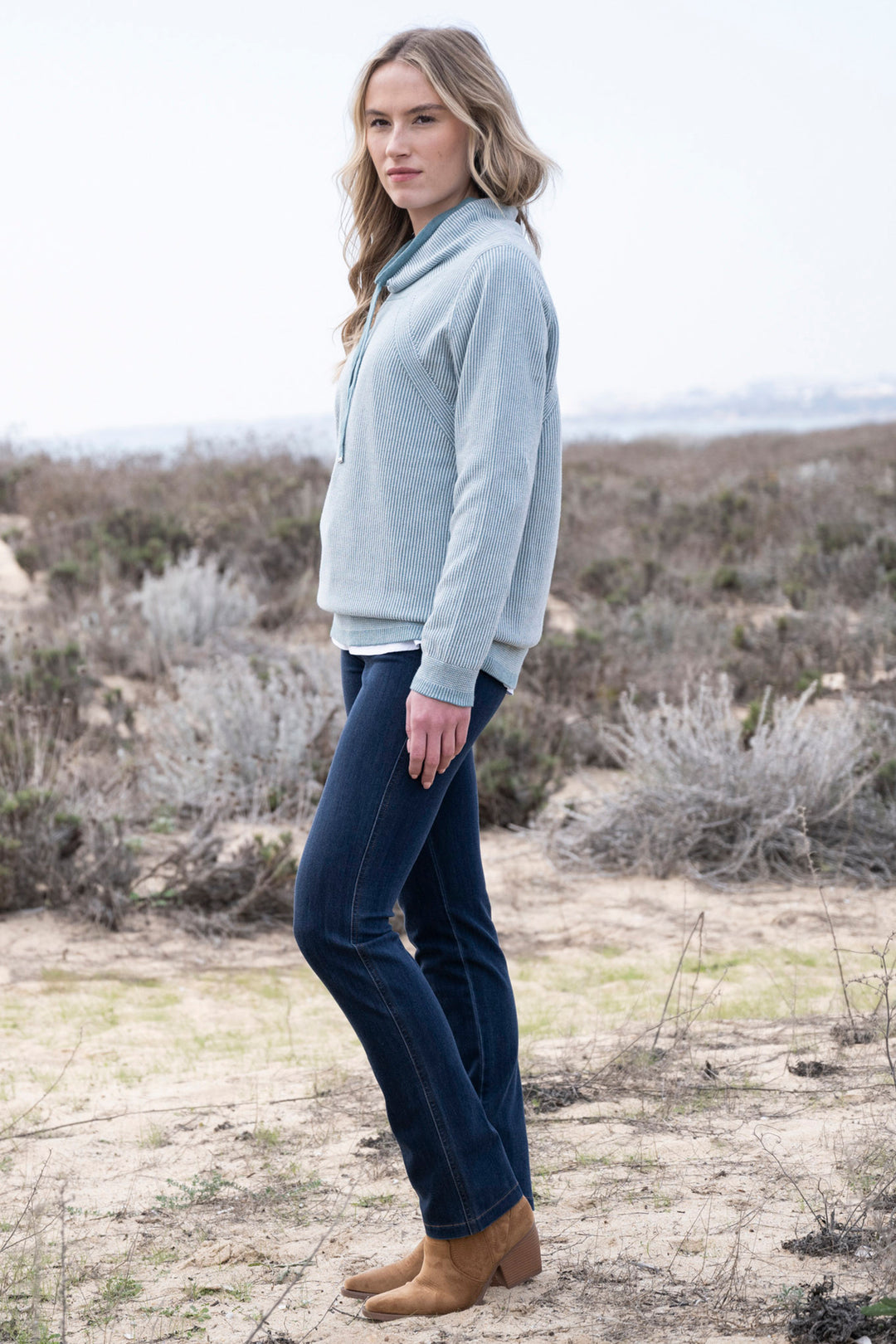 Marble Fashions 8087 Blue Drawstring Neck Jumper