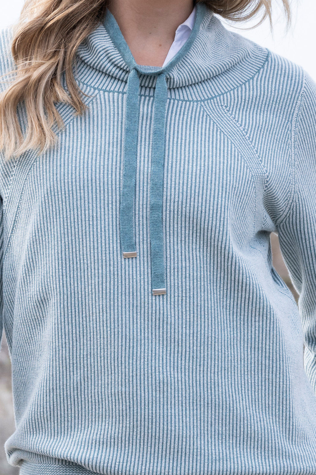 Marble Fashions 8087 Blue Drawstring Neck Jumper
