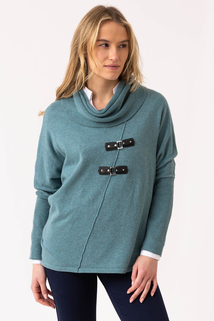 Marble Fashions 8093 Duck Egg Blue Cowl Neck Buckle Jumper 223