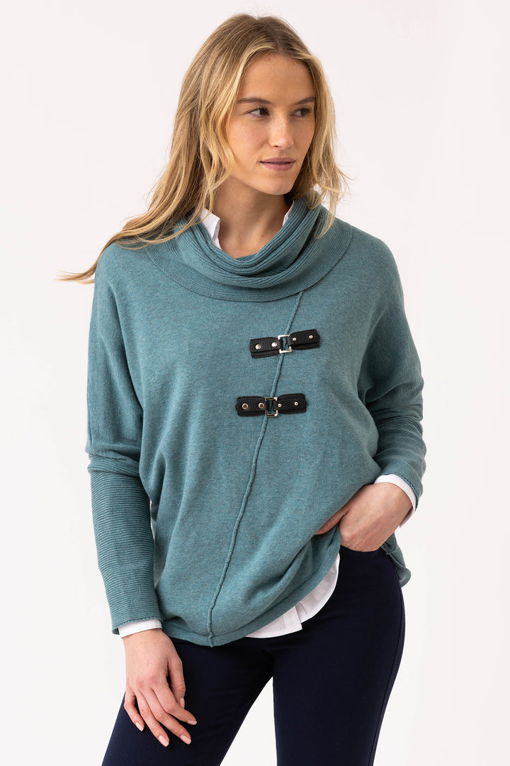 Marble Fashions 8093 Duck Egg Blue Cowl Neck Buckle Jumper 223