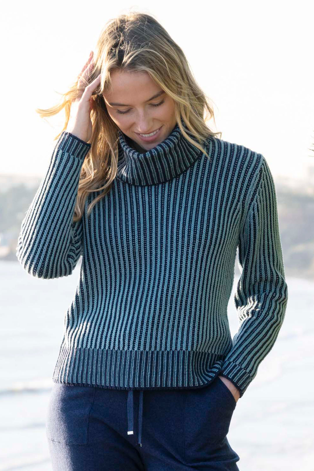 Marble Fashions 8100 Duck Egg Blue Polo Neck Jumper 223