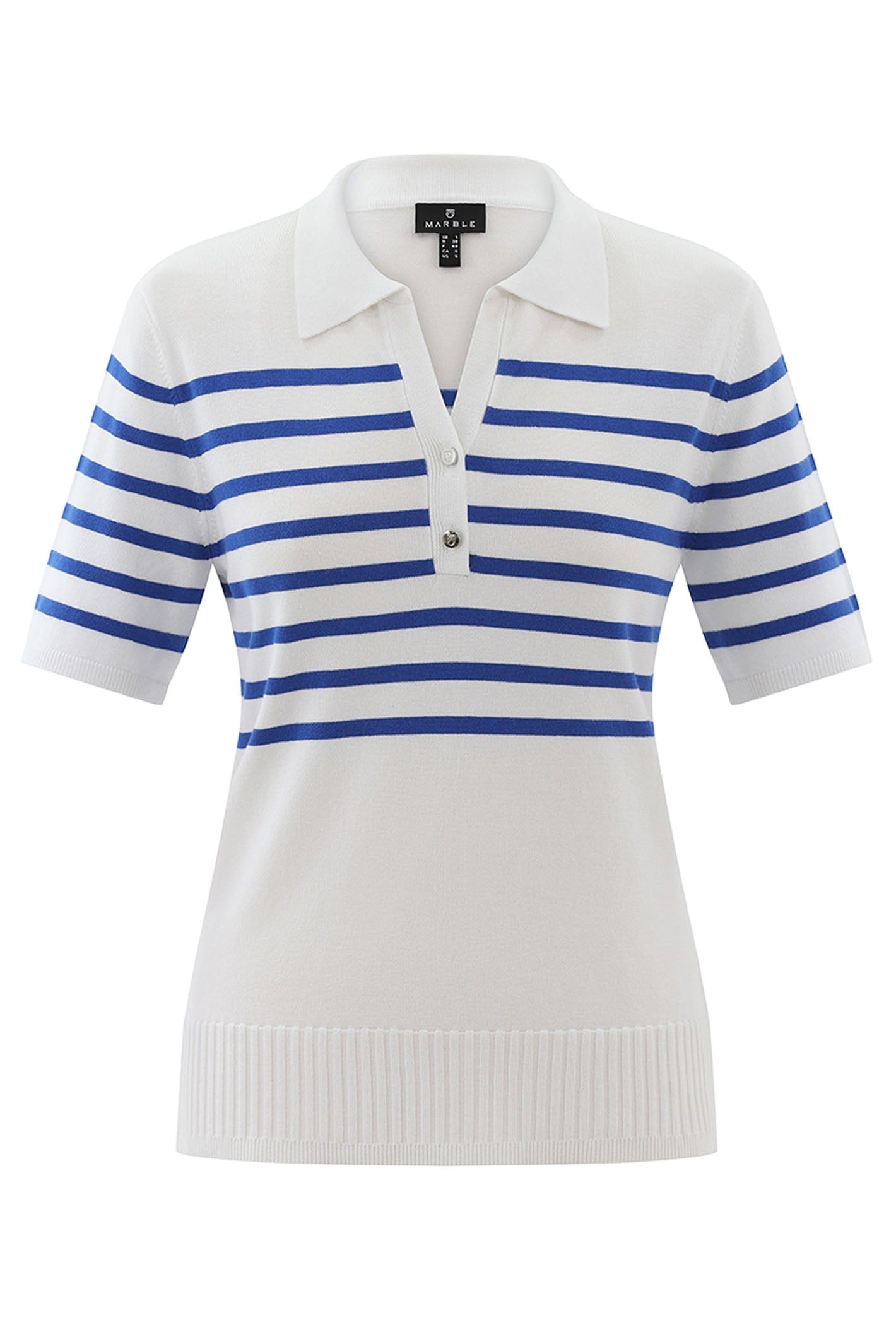 Marble Blue Striped Knitted Polo Top 7903 153