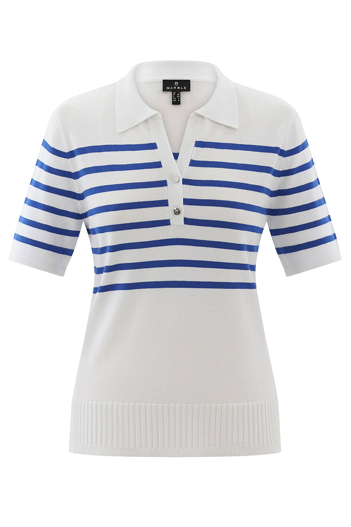 Marble Blue Striped Knitted Polo Top 7903 153