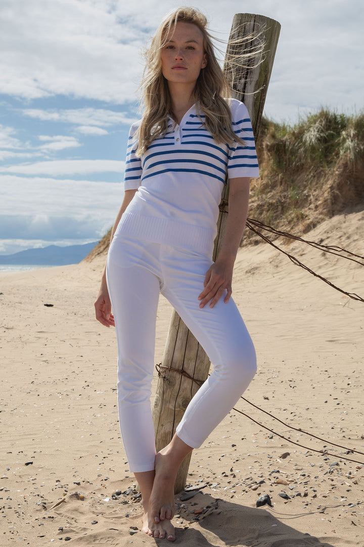 Marble Blue Striped Knitted Polo Top 7903 153