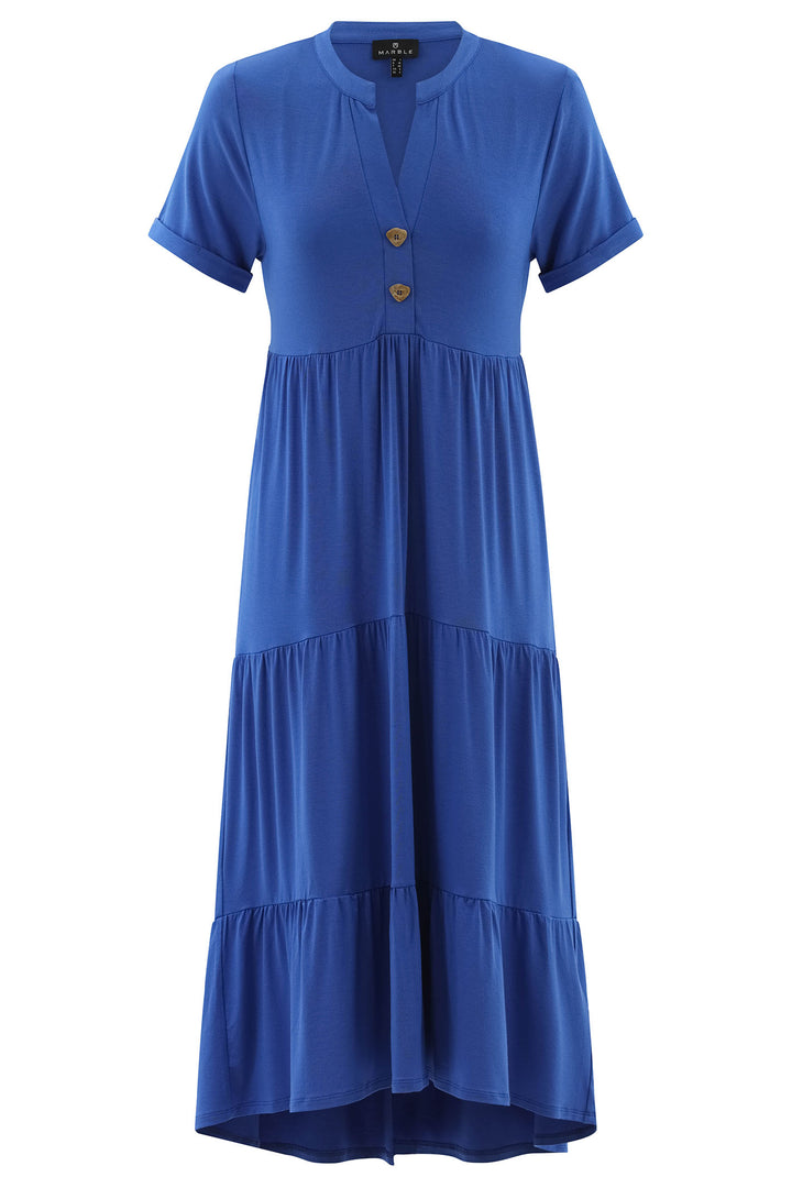 Marble Tiered Dress Midi Length Blue 7915 153 - Experience Boutique
