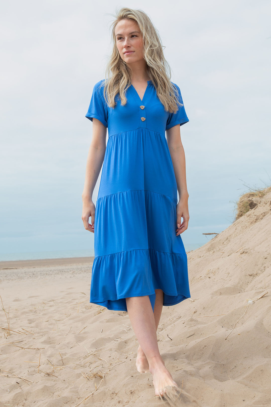 Marble Tiered Dress Midi Length Blue 7915 153 - Experience Boutique