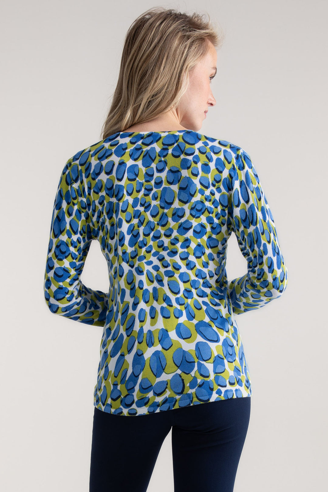 Marble Top Blue Petal Print Long Sleeve 7808 153 - Experience Boutique