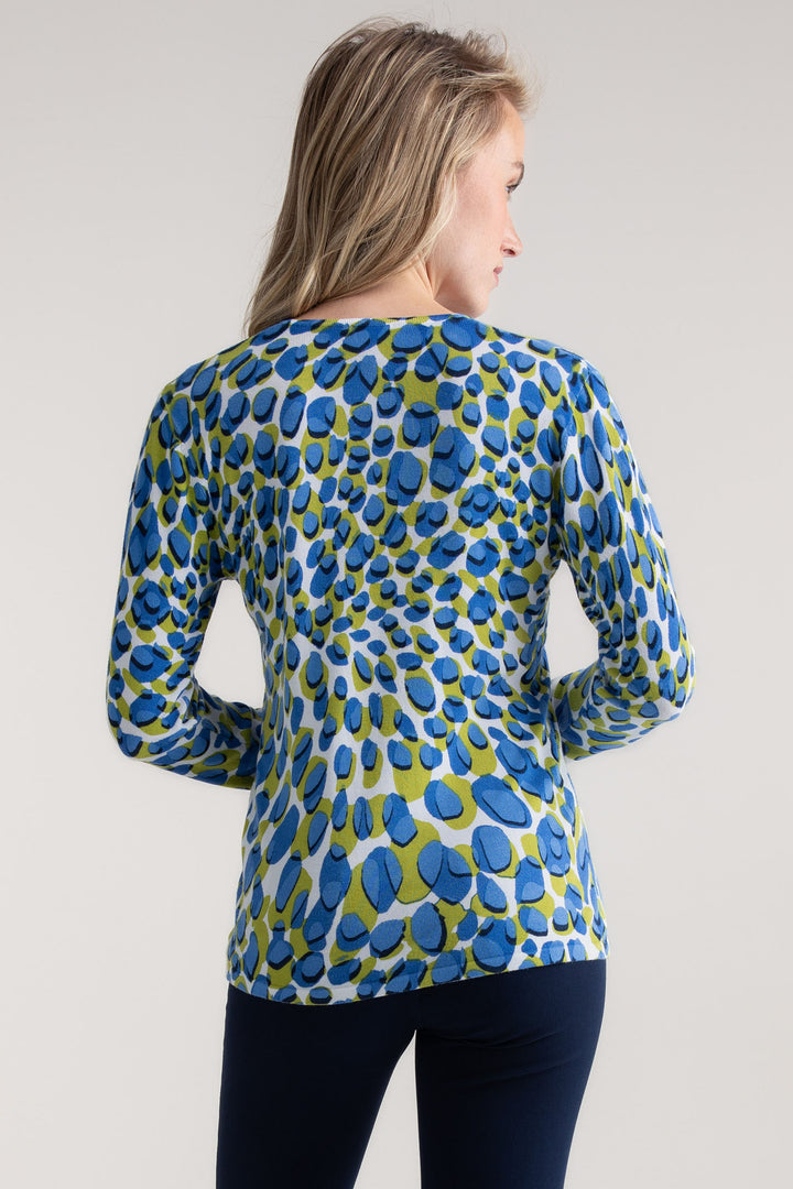 Marble Top Blue Petal Print Long Sleeve 7808 153 - Experience Boutique