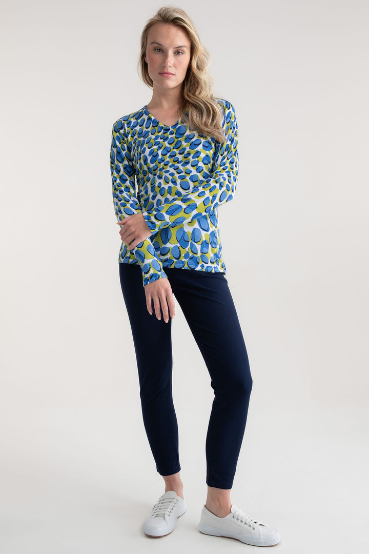 Marble Top Blue Petal Print Long Sleeve 7808 153 - Experience Boutique