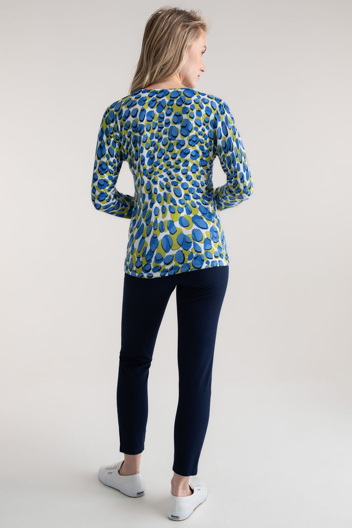Marble Top Blue Petal Print Long Sleeve 7808 153 - Experience Boutique