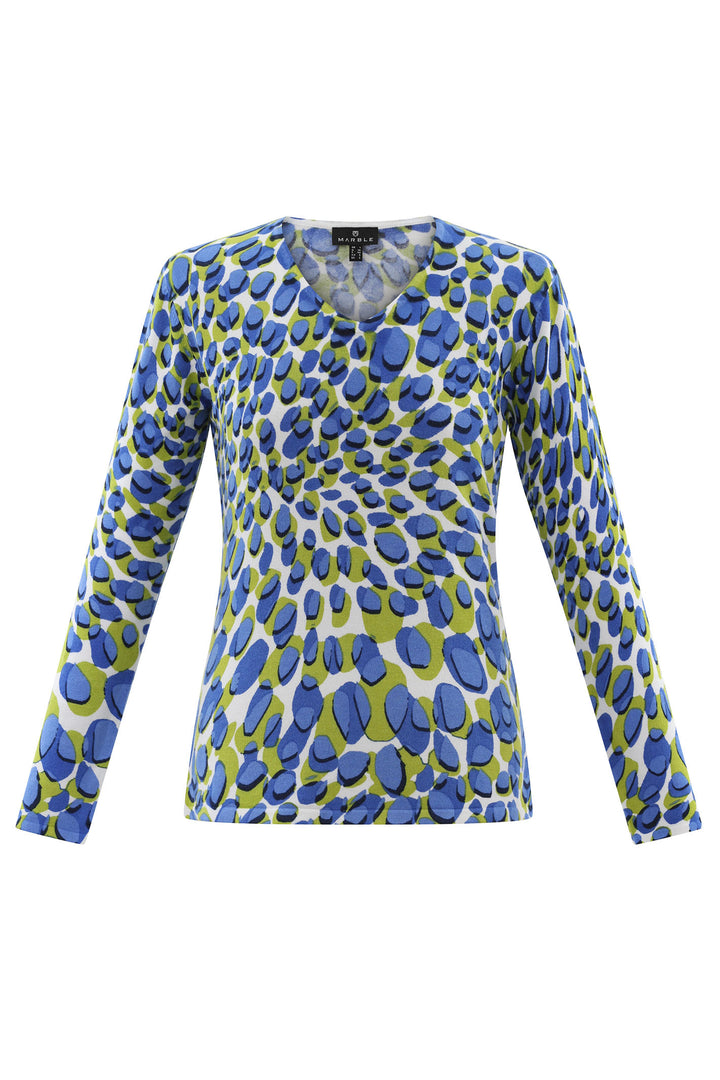 Marble Top Blue Petal Print Long Sleeve 7808 153 - Experience Boutique