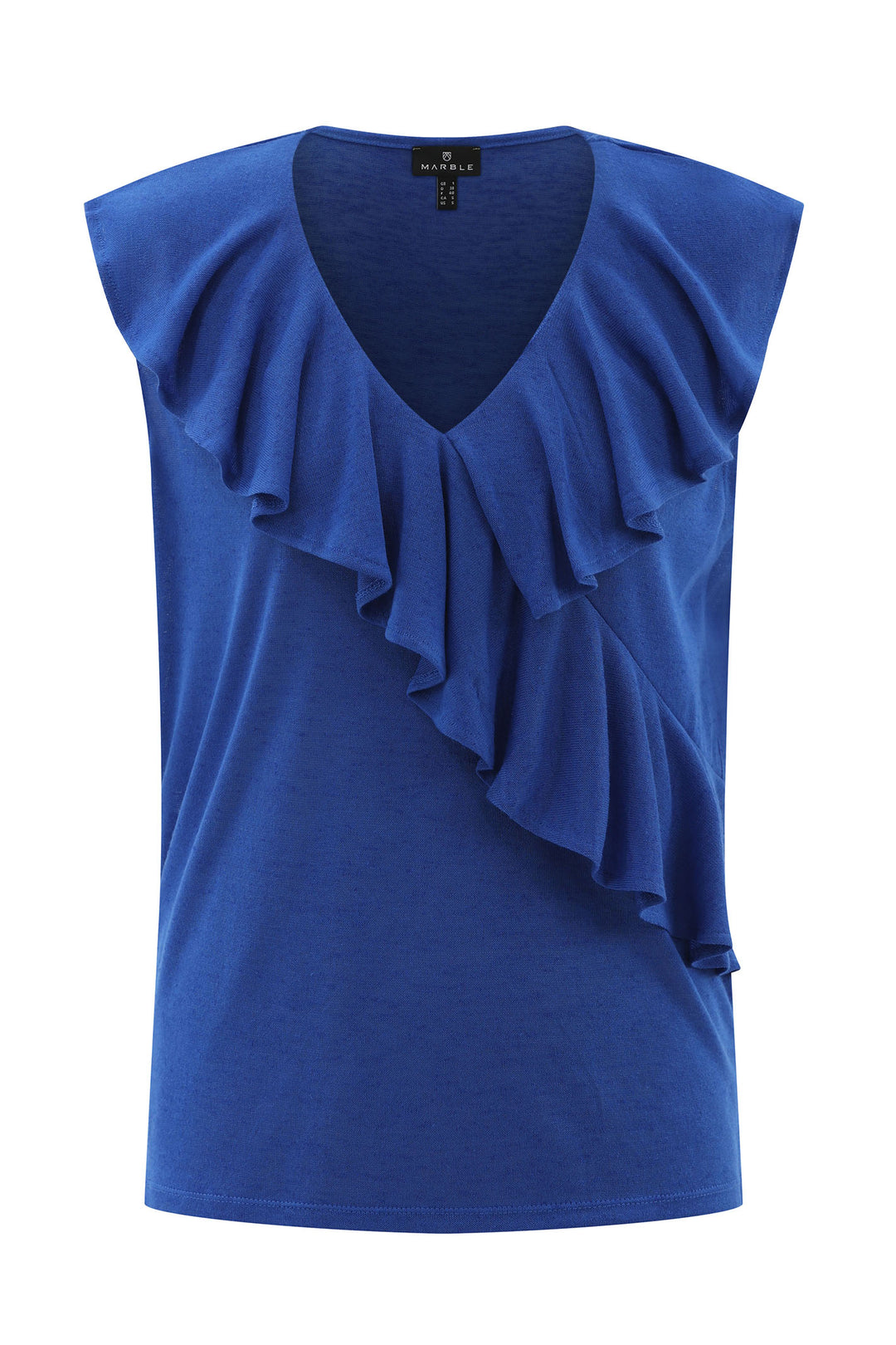 Marble Top Ruffle Neck Blue 7376 153 - Experience Boutique